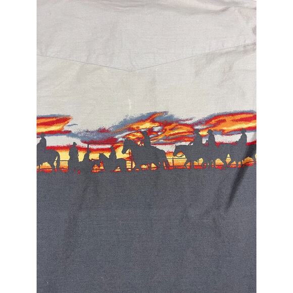 Roper Western Snap Shirt Men’s Medium Long Sleeve Cowboy Sunset Horse Print - Picture 6 of 7